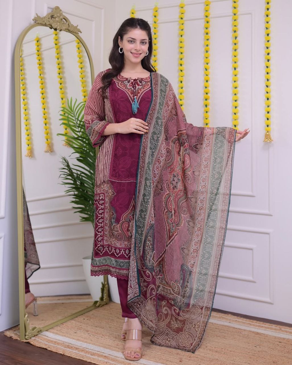 premium maroon designer kurti suit – party & wedding collection