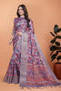 Lavender & Pink Soft Silk Saree with Copper Zari Border & Leaf Print (GG-513)