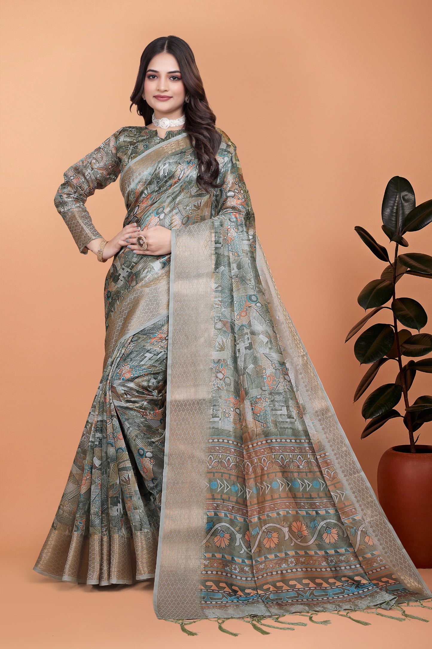 elegant multicolor soft silk saree with ethnic digital print (  gg-515 )