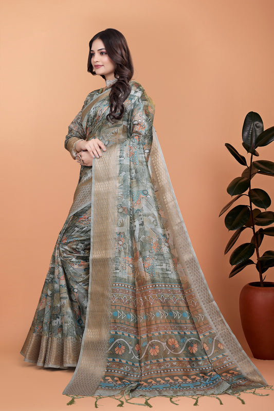 Elegant Multicolor Soft Silk Saree with Ethnic Digital Print (  GG-515 )