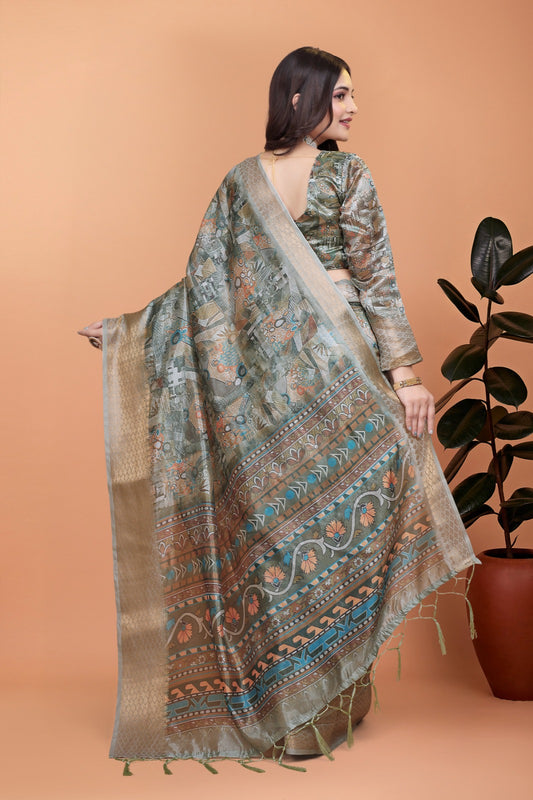 Elegant Multicolor Soft Silk Saree with Ethnic Digital Print (  GG-515 )