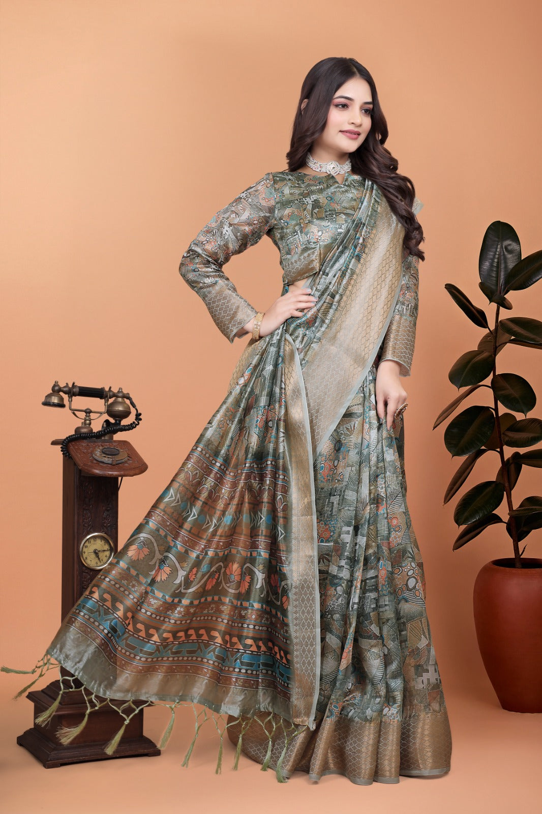 elegant multicolor soft silk saree with ethnic digital print (  gg-515 )