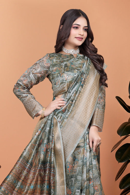 Elegant Multicolor Soft Silk Saree with Ethnic Digital Print (  GG-515 )