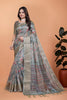 Soft Blue-Green Floral Printed Silk Saree with Zari Border (GG-516 )
