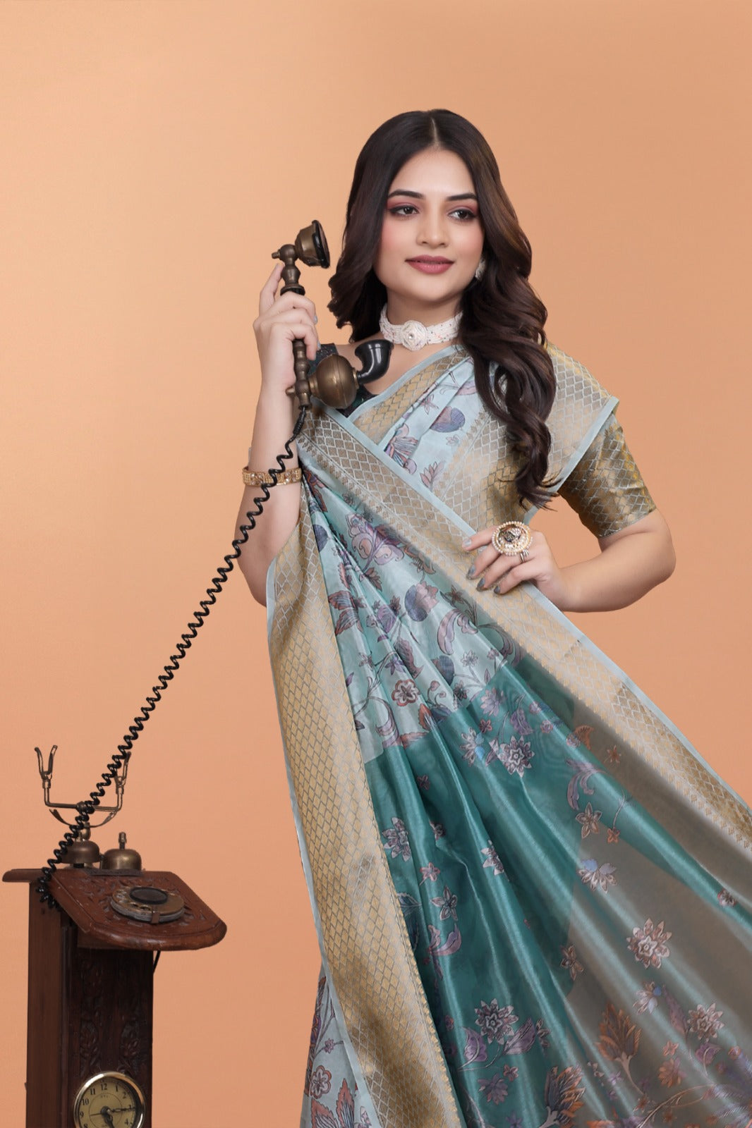 pastel blue & teal soft silk saree with floral weaving (gg-517)