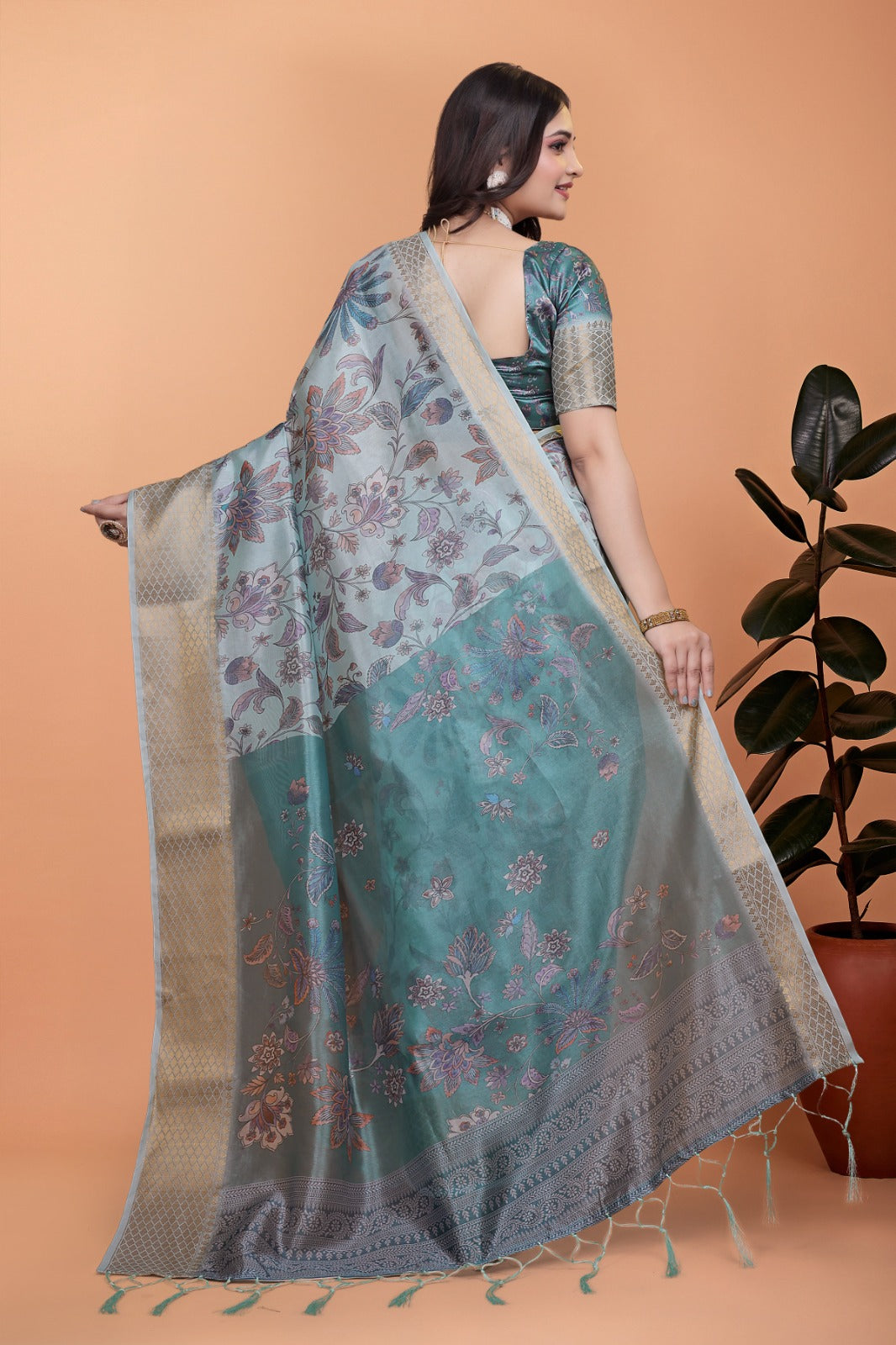pastel blue & teal soft silk saree with floral weaving (gg-517)