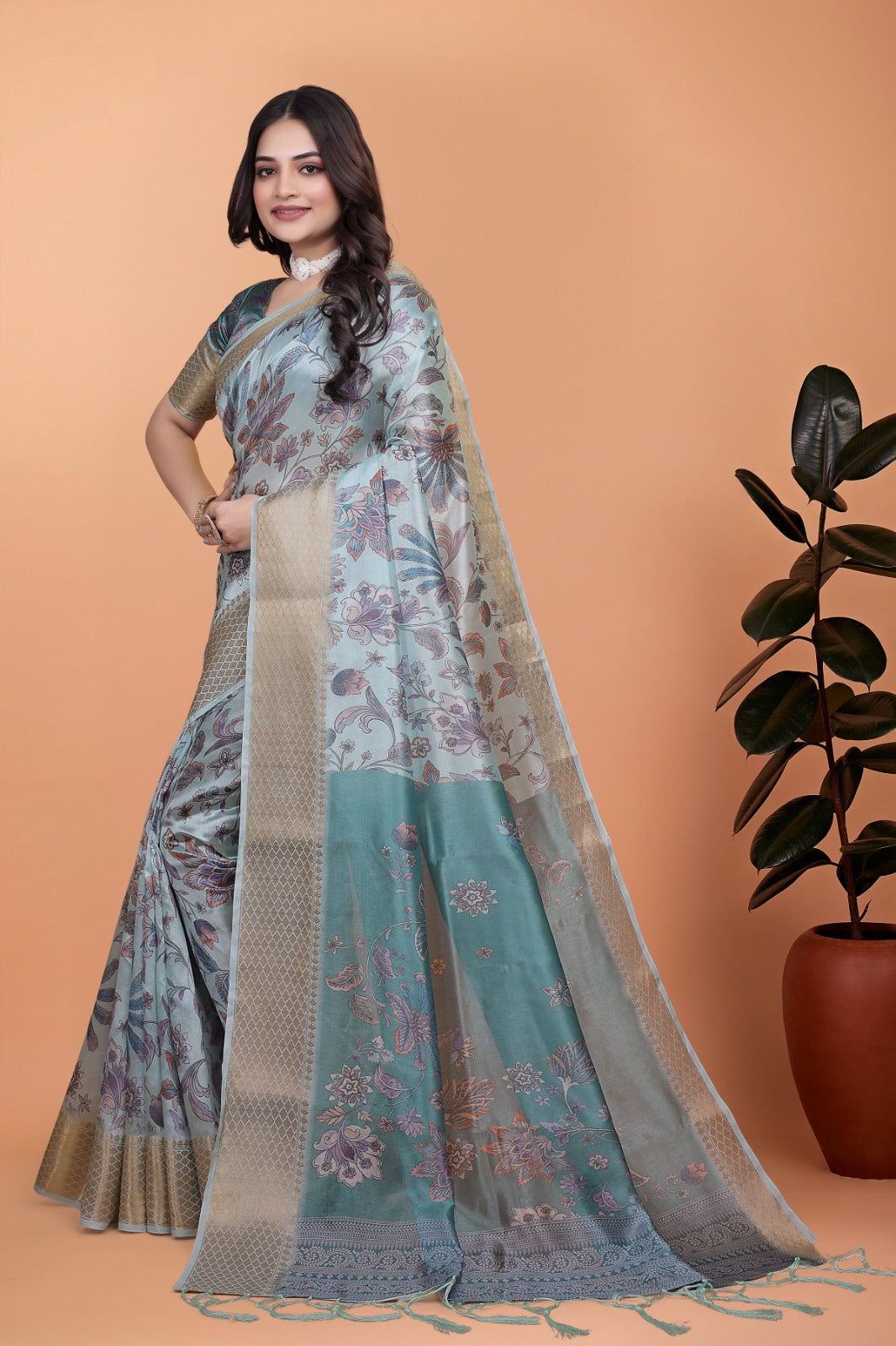pastel blue & teal soft silk saree with floral weaving (gg-517)