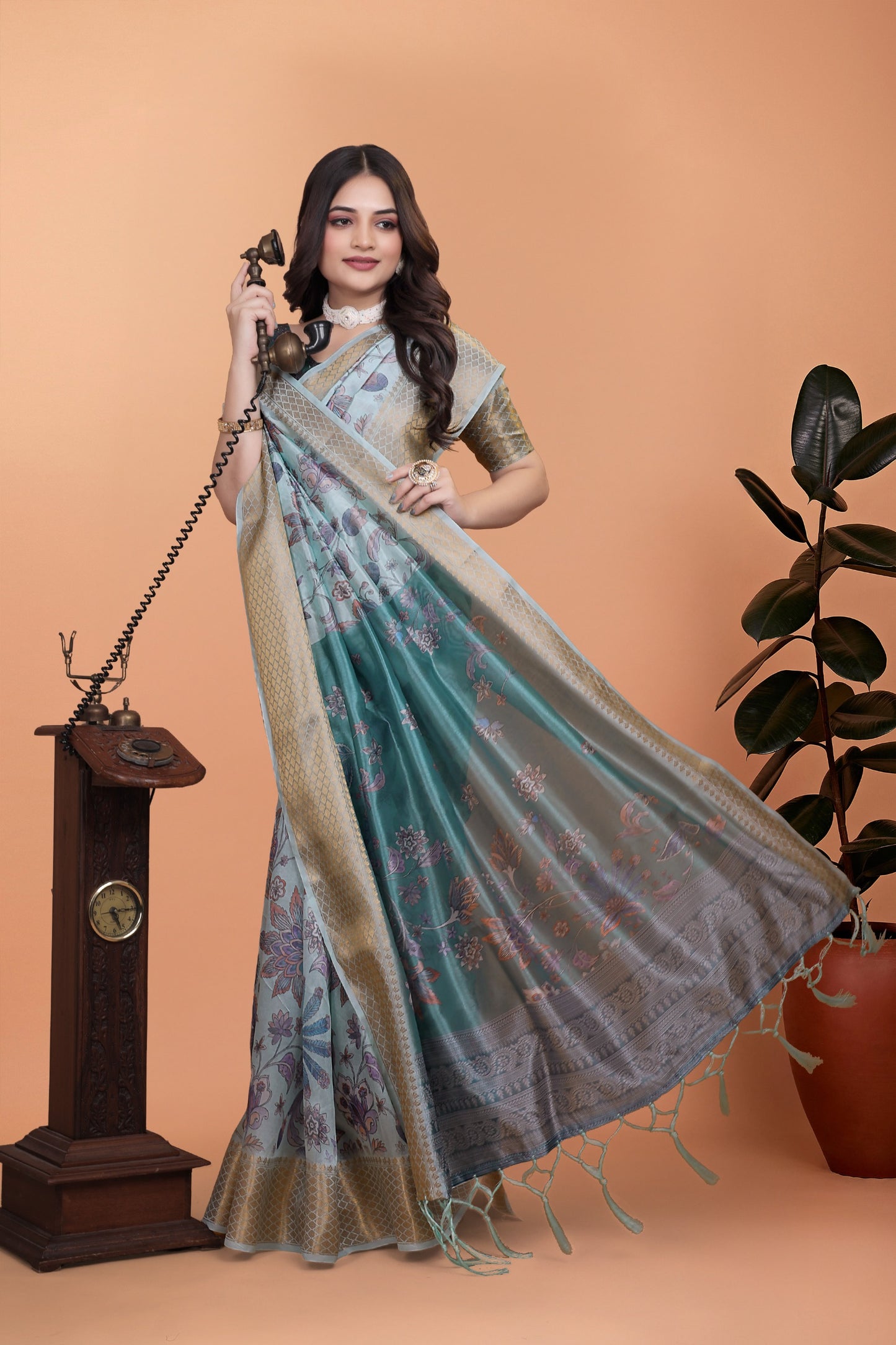 pastel blue & teal soft silk saree with floral weaving (gg-517)
