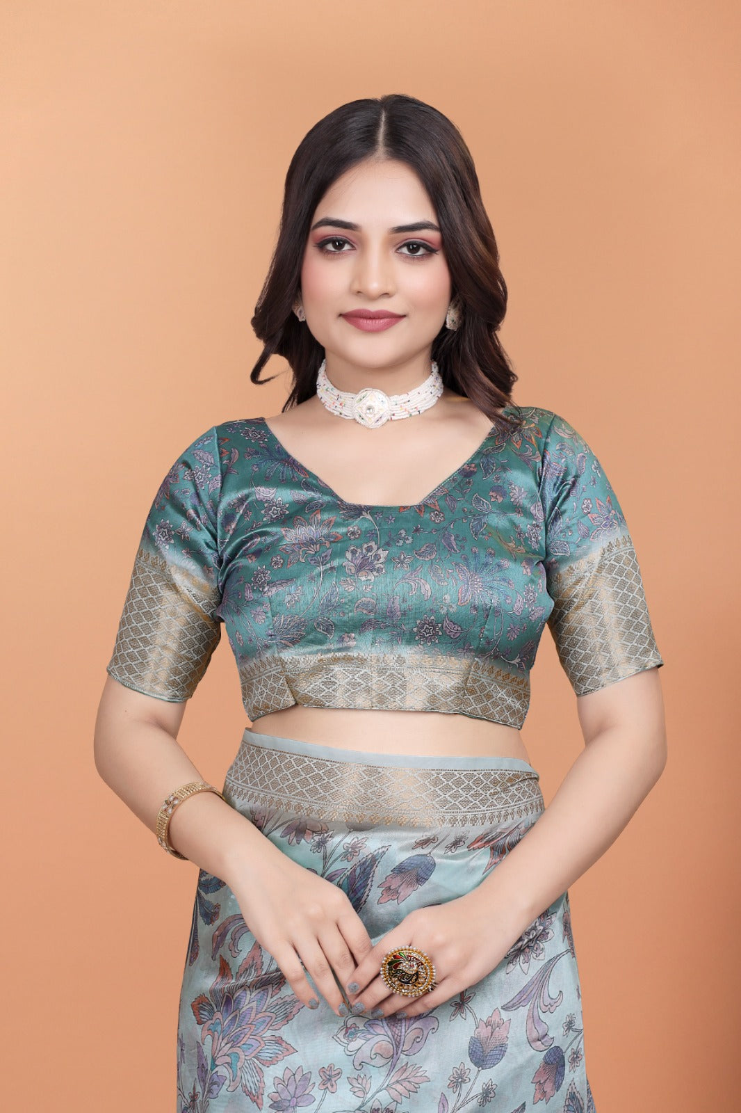 pastel blue & teal soft silk saree with floral weaving (gg-517)