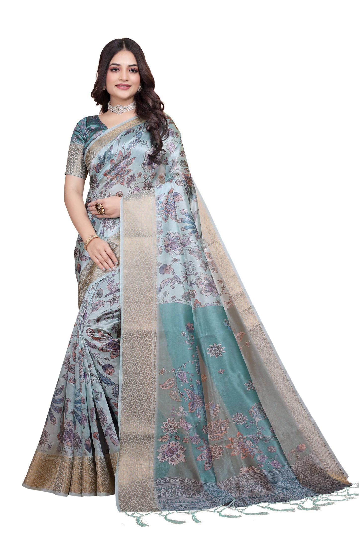 pastel blue & teal soft silk saree with floral weaving (gg-517)