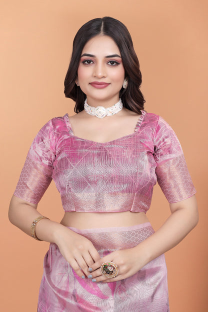 Soft Pink Silk Saree with Elegant Leaf Pattern ( GG-519 )