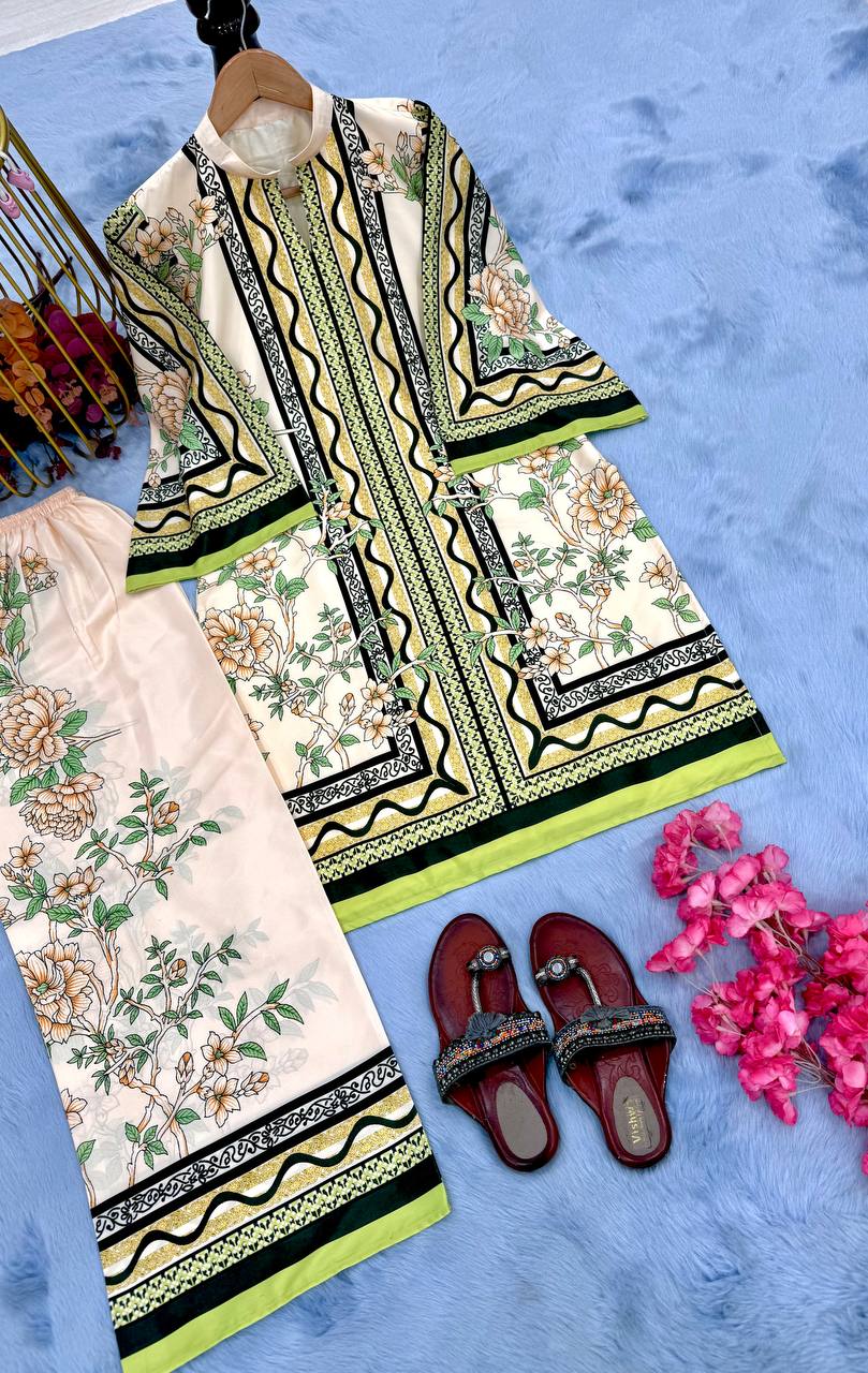 🦋 party wear look pur natural crepe top & plazzo co-ords set