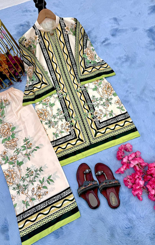 🦋 Party Wear Look Pur Natural Crepe Top & plazzo Co-ords Set