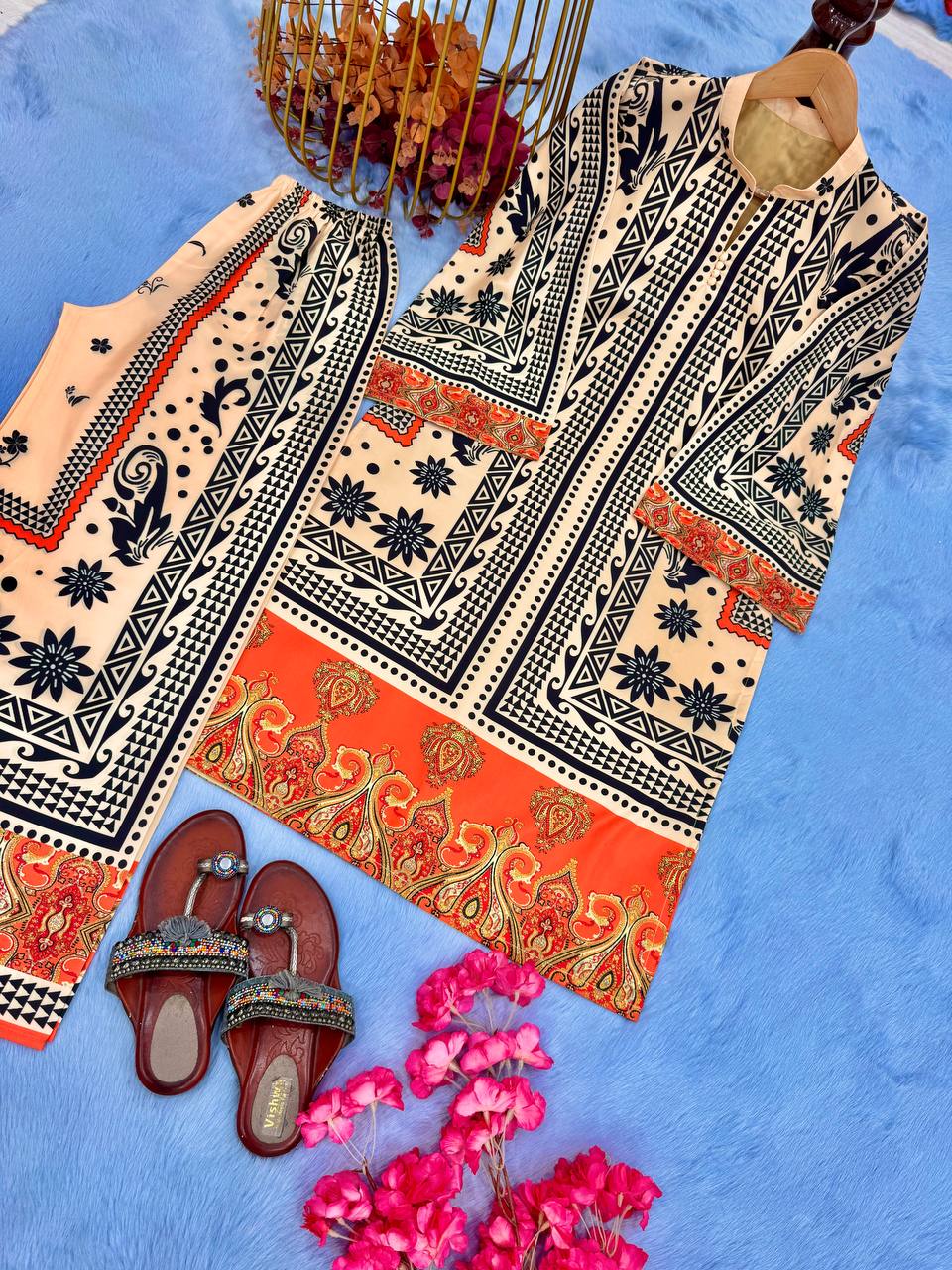 🦋party wear look pur natural crepe top & plazzo co-ords set