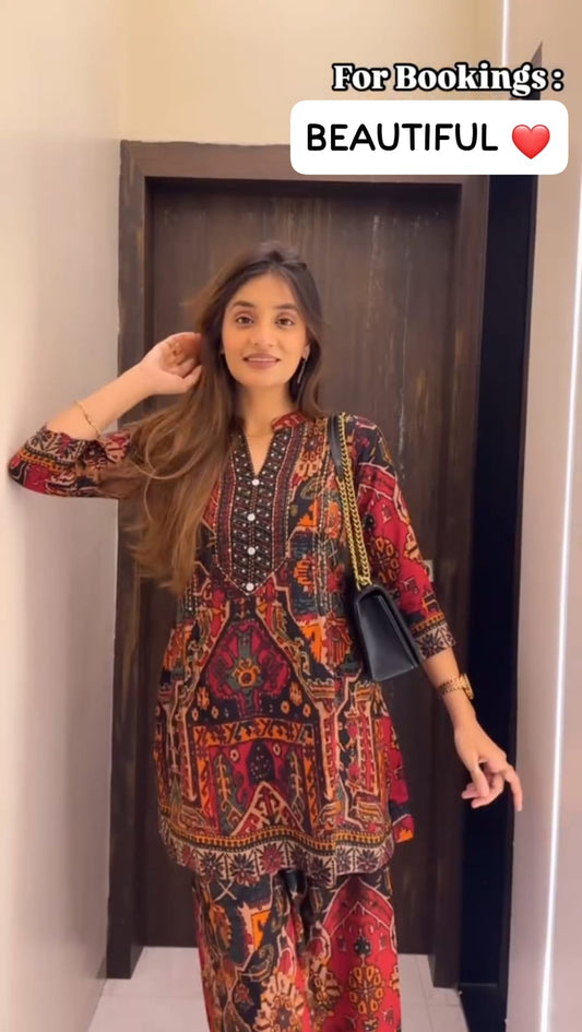 Designer Printed Kurta with Matching Pants – Festive Ready