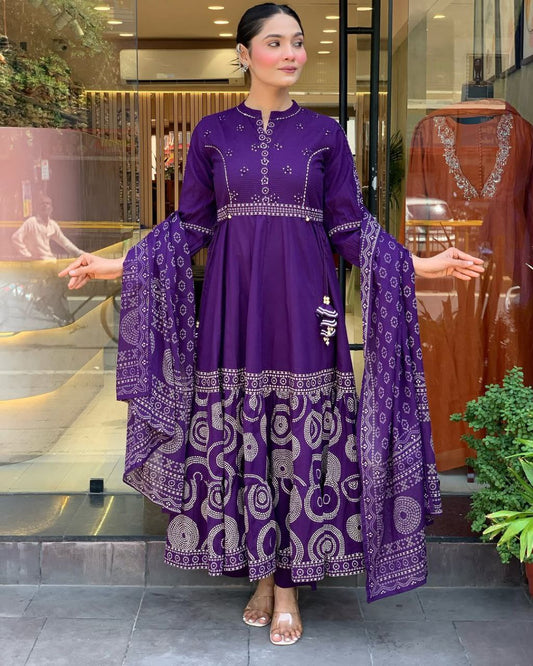 Elegant Pure Muslin Anarkali Style Suit Set