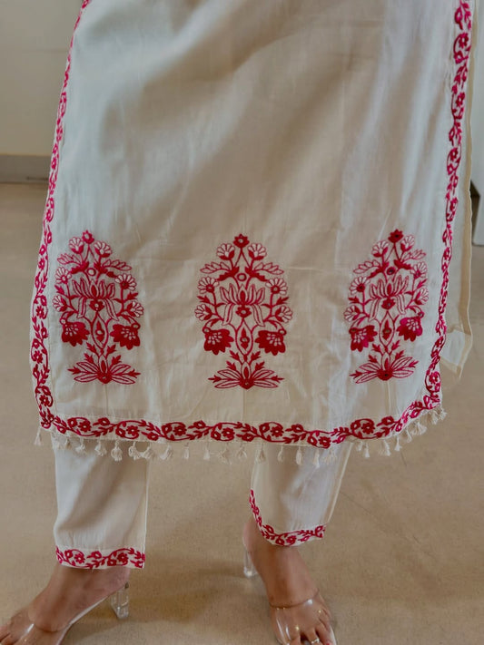 MUL CHANDERI FESTIVAL SPECIAL FULL EMBROIDERY KURTI SET