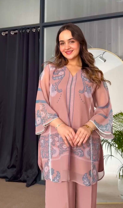 🦋 Đěsigner Party Wear Look Pur Sifon Georgette Top & plazzo Co-ords Set