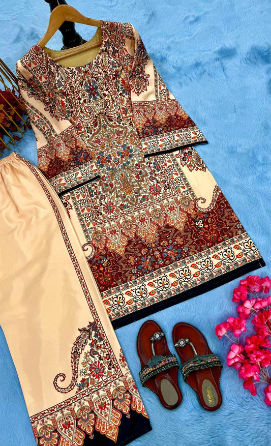 🦋 Party Wear Look Pur Natural Crepe Top & plazzo Co-ords Set