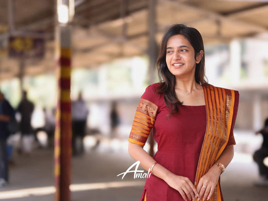 Designer Maroon Kurti with Dupatta Kanchi Cotton Set