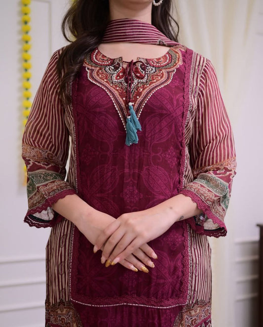 Premium Maroon Designer Kurti Suit – Party & Wedding Collection