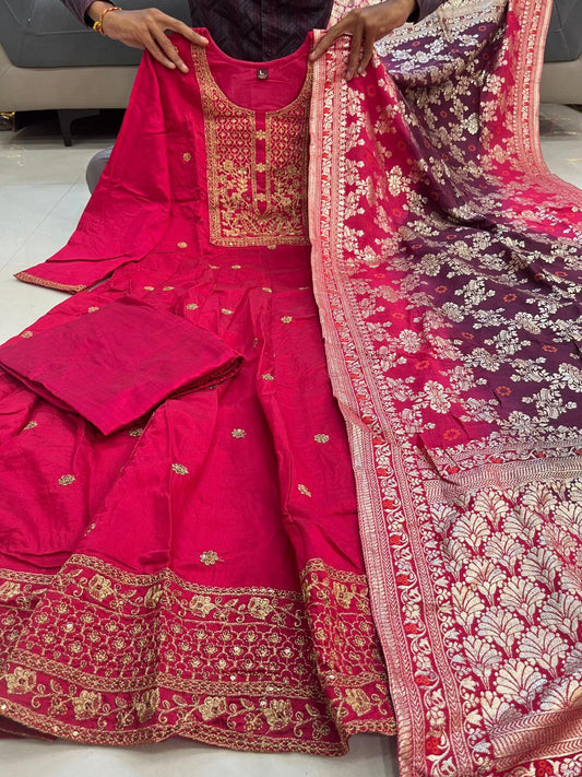 Elegant Hot Pink Anarkali – Intricate Embroidery & Rich Dupatta