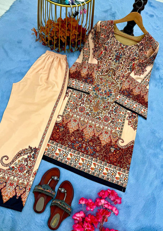🦋 Party Wear Look Pur Natural Crepe Top & plazzo Co-ords Set