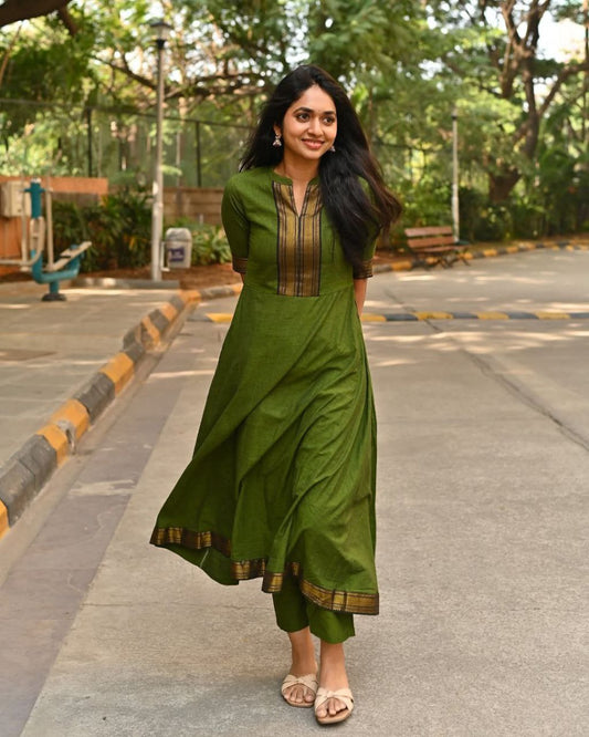 Classic Green Kurta Set – Traditional Touch with Golden Border