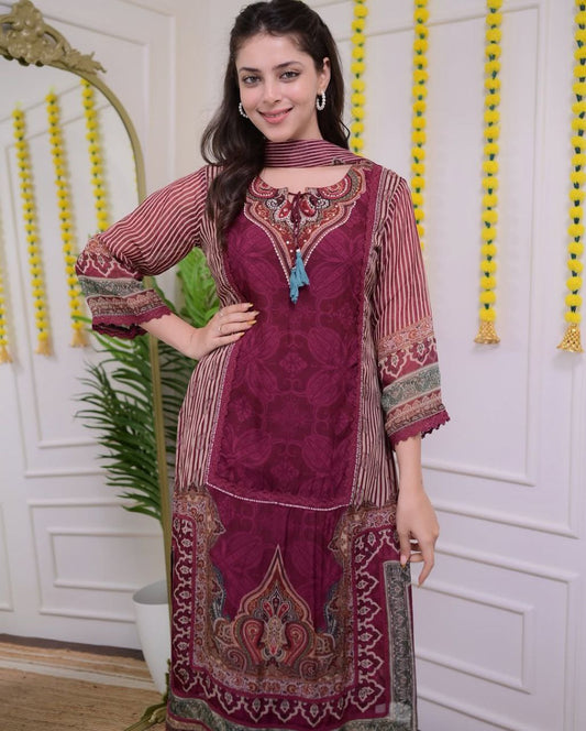Premium Maroon Designer Kurti Suit – Party & Wedding Collection