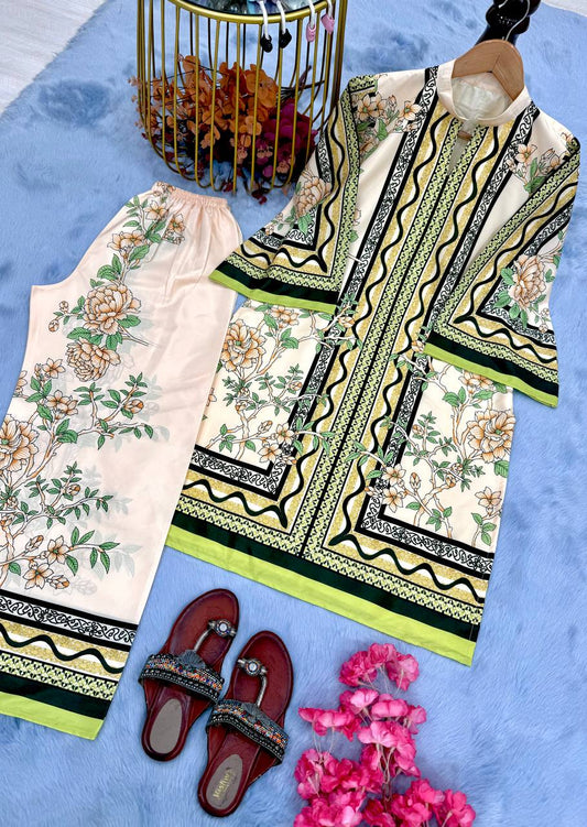 🦋 Party Wear Look Pur Natural Crepe Top & plazzo Co-ords Set