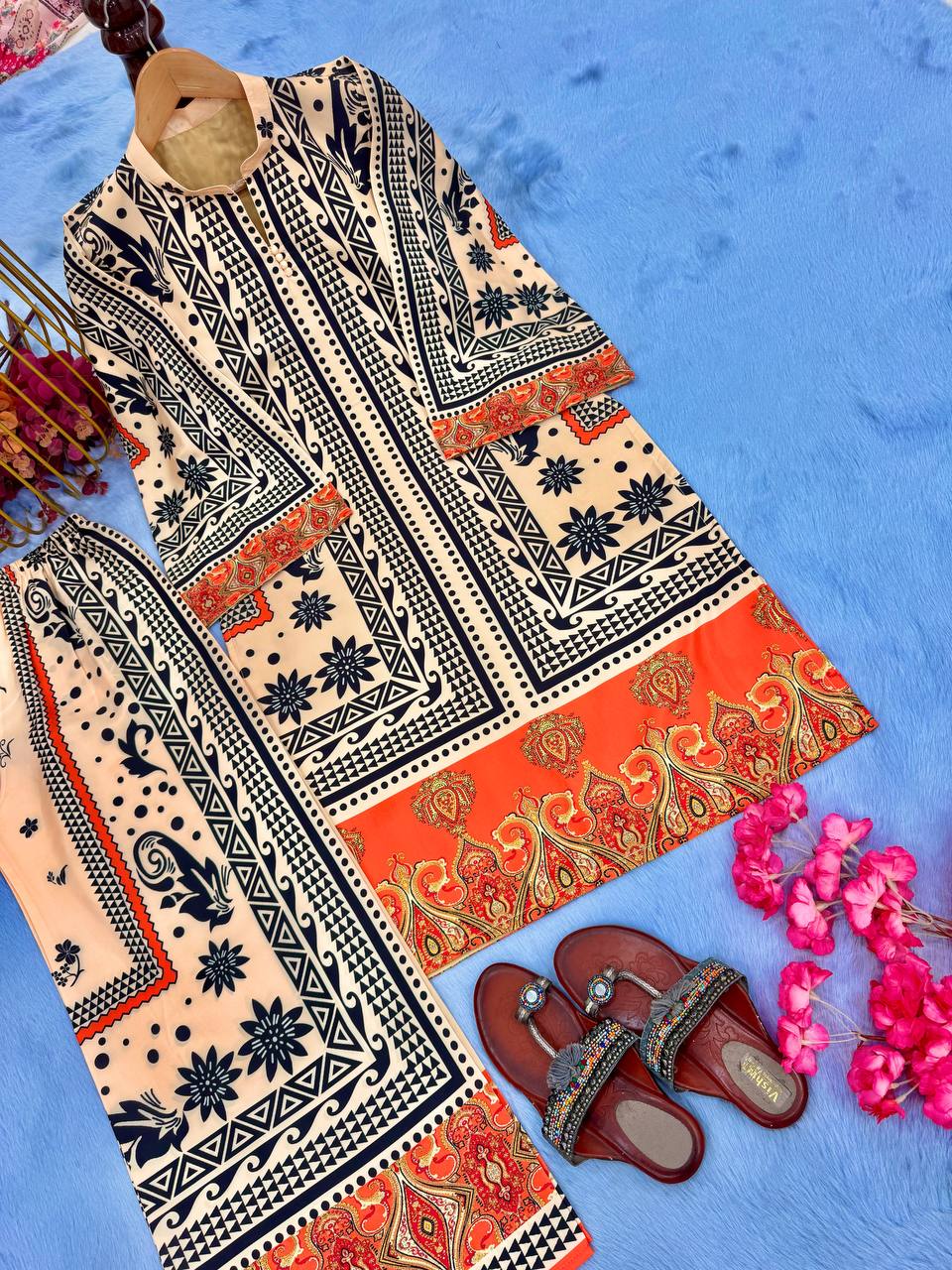 🦋party wear look pur natural crepe top & plazzo co-ords set