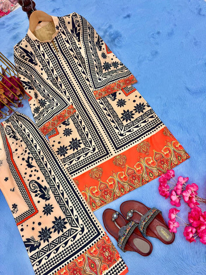 🦋Party Wear Look Pur Natural Crepe Top & plazzo Co-ords Set