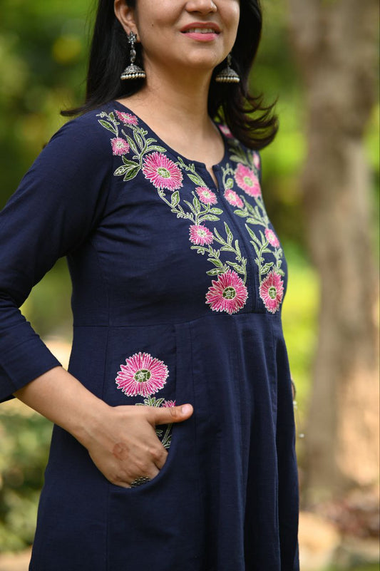 Very Modish Pure Cotton Embroidery Kurta Set With Pocket