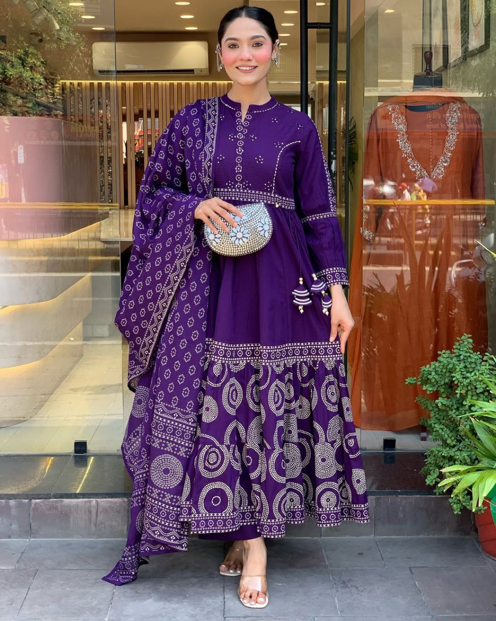 elegant pure muslin anarkali style suit set