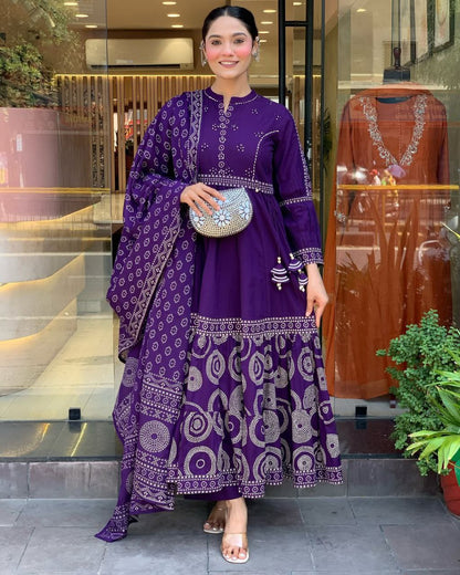 Elegant Pure Muslin Anarkali Style Suit Set