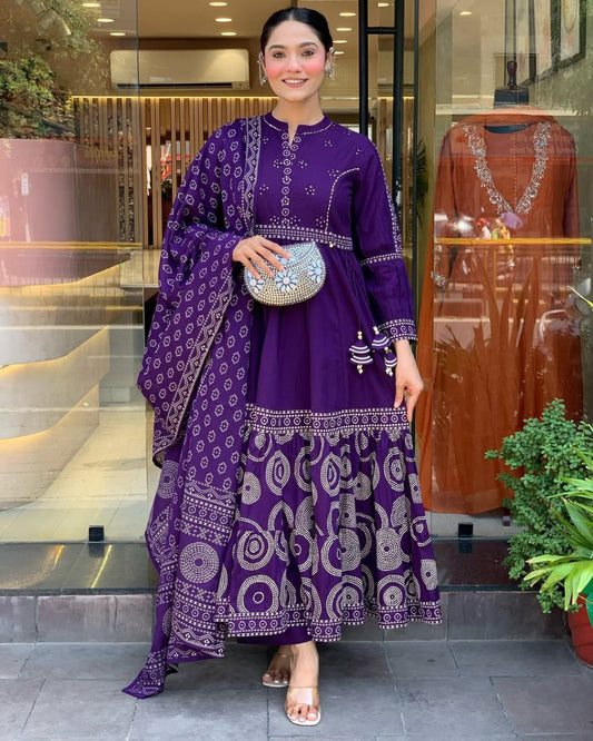 Elegant Pure Muslin Anarkali Style Suit Set