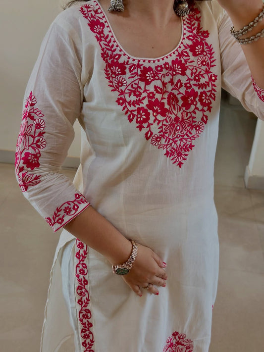MUL CHANDERI FESTIVAL SPECIAL FULL EMBROIDERY KURTI SET