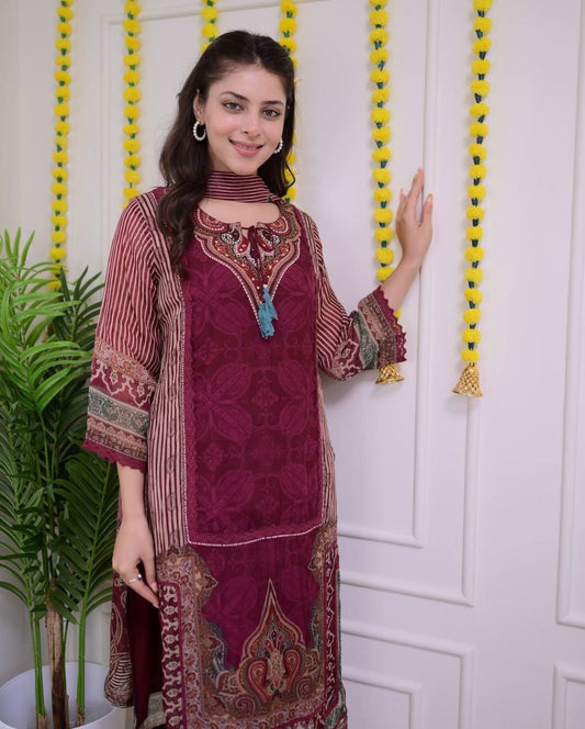 Premium Maroon Designer Kurti Suit – Party & Wedding Collection