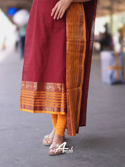 Designer Maroon Kurti with Dupatta Kanchi Cotton Set