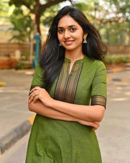 Classic Green Kurta Set – Traditional Touch with Golden Border