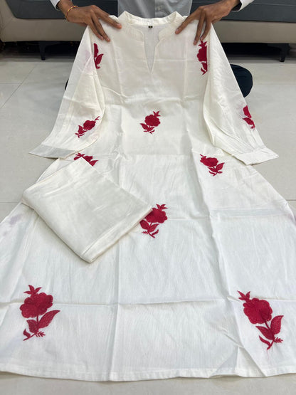 Stylish White Kurti with Red Floral Work