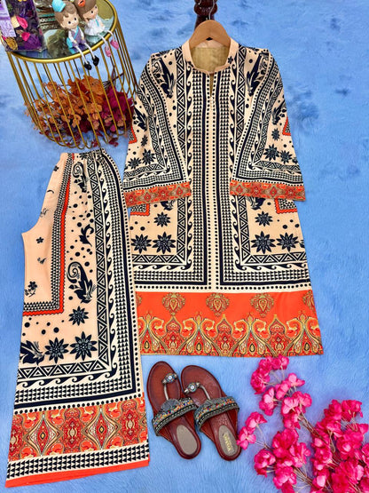 🦋Party Wear Look Pur Natural Crepe Top & plazzo Co-ords Set