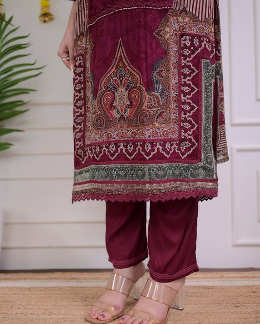 Premium Maroon Designer Kurti Suit – Party & Wedding Collection