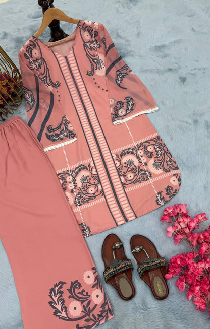 🦋 Đěsigner Party Wear Look Pur Sifon Georgette Top & plazzo Co-ords Set