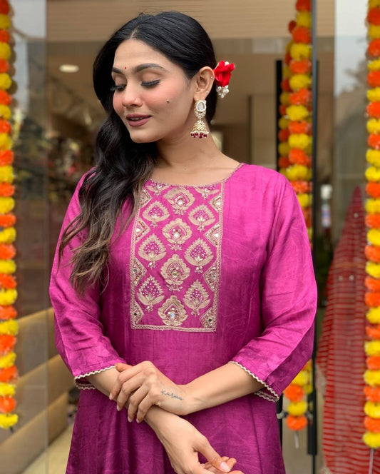 Royal Magenta Silk Anarkali Set with Embroidered Dupatta