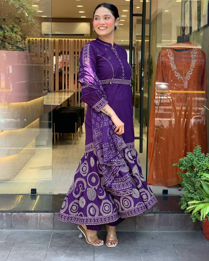 Elegant Pure Muslin Anarkali Style Suit Set