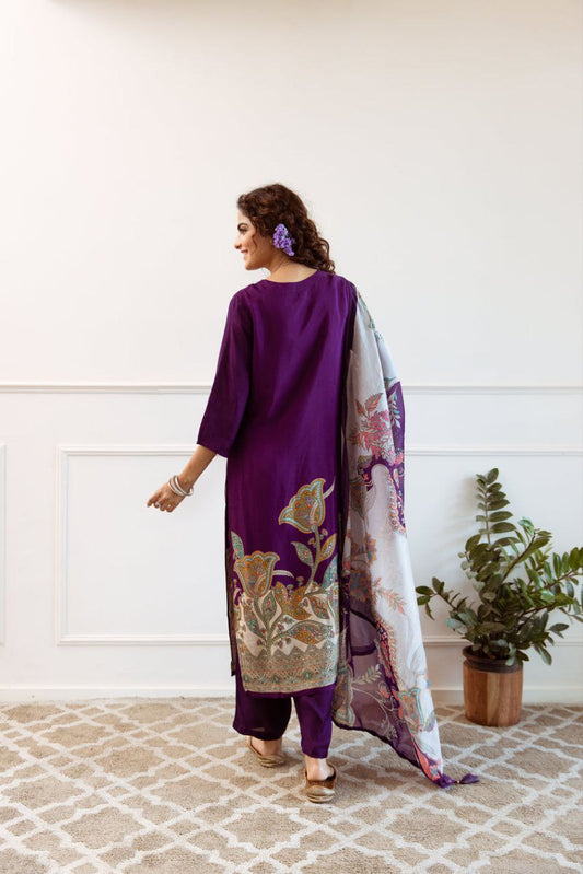 Stylish Purple Kurti with Printed Dupatta – Festive Collection