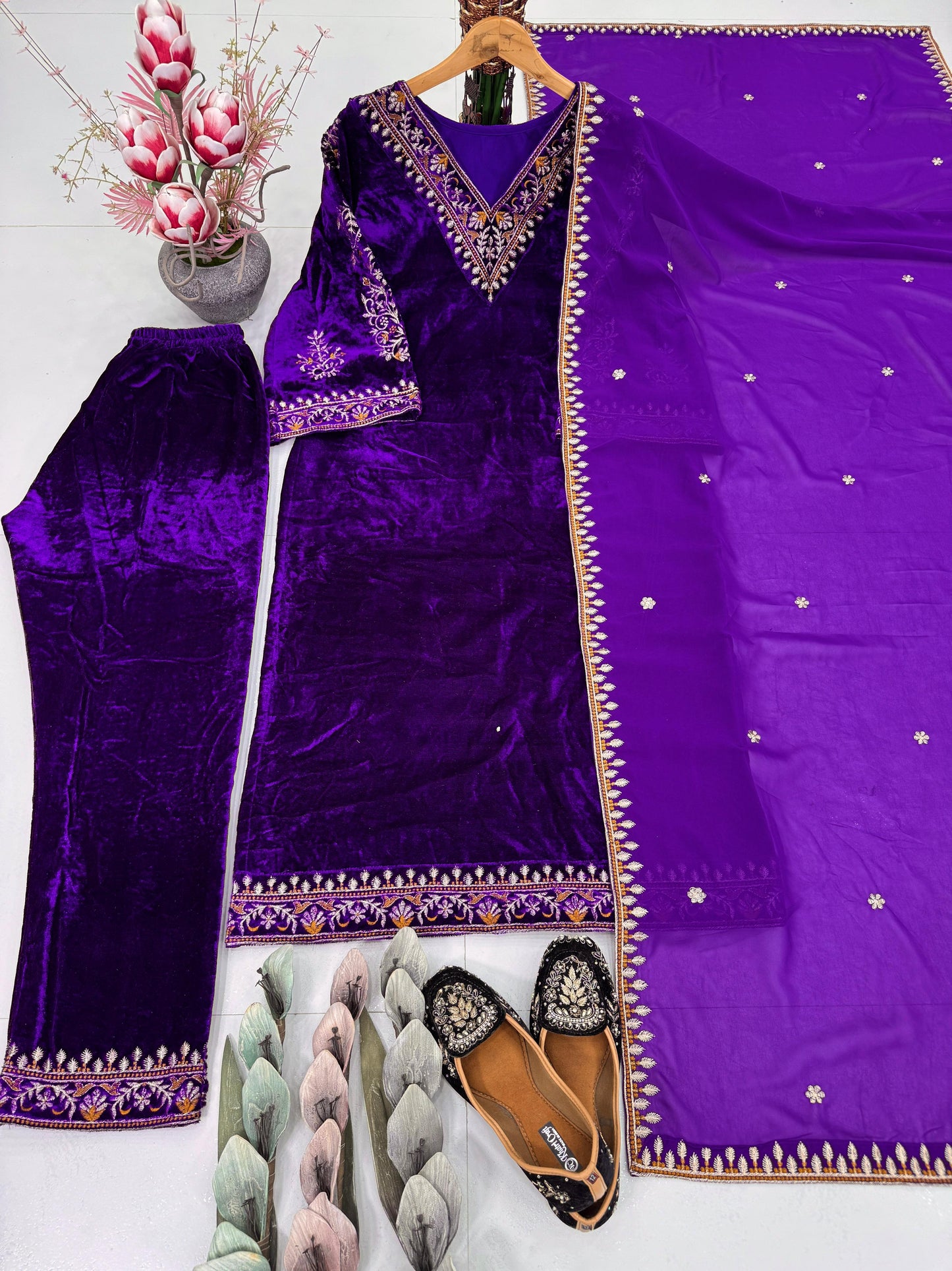 new designer party wear heavy embroidery sequence work 3 pis suit set