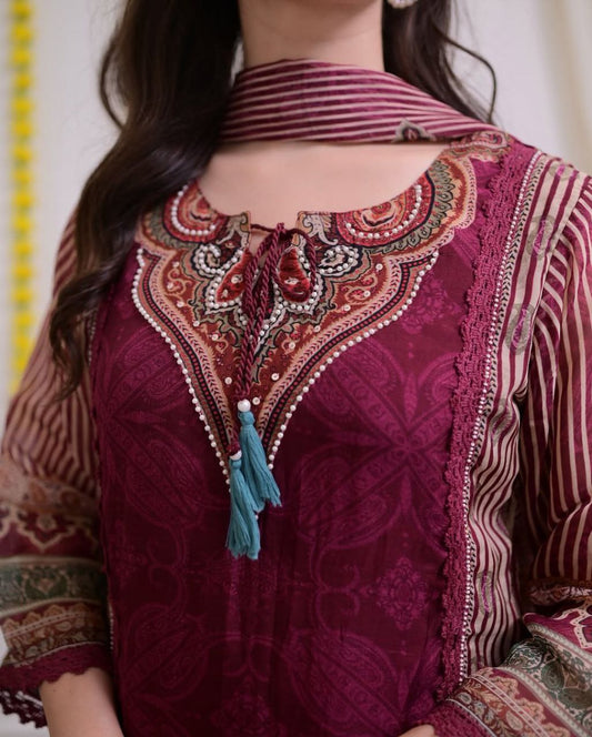 Premium Maroon Designer Kurti Suit – Party & Wedding Collection