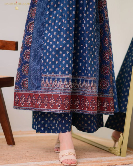 MAL Cotton Kurti Plazo With Handwork Nack Dupatta Set